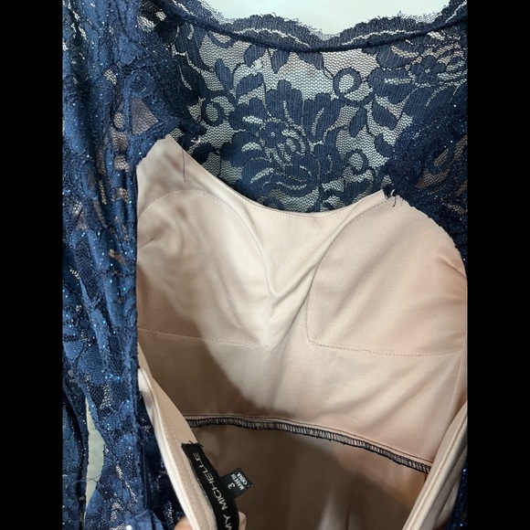 My Michelle Long Sleeve Lace Sparkly Navy Blue Formal Homecoming Sz 3 - Picture 11 of 13